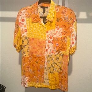 Forever 21 Orange and Yellow Casual Button Down Shirt